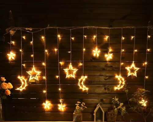 Lampki LED kurtyna księżyc gwiazdy 2,5m 138LED ciepły biały - obrazek 3