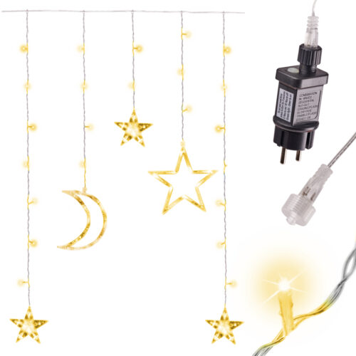 Lampki LED kurtyna księżyc gwiazdy 2,5m 138LED ciepły biały - obrazek 5
