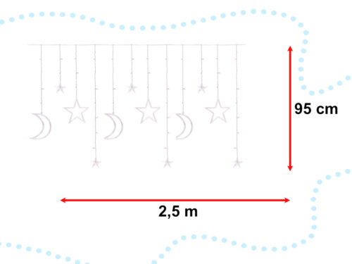 Lampki LED kurtyna księżyc gwiazdy 2,5m 138LED ciepły biały - obrazek 7